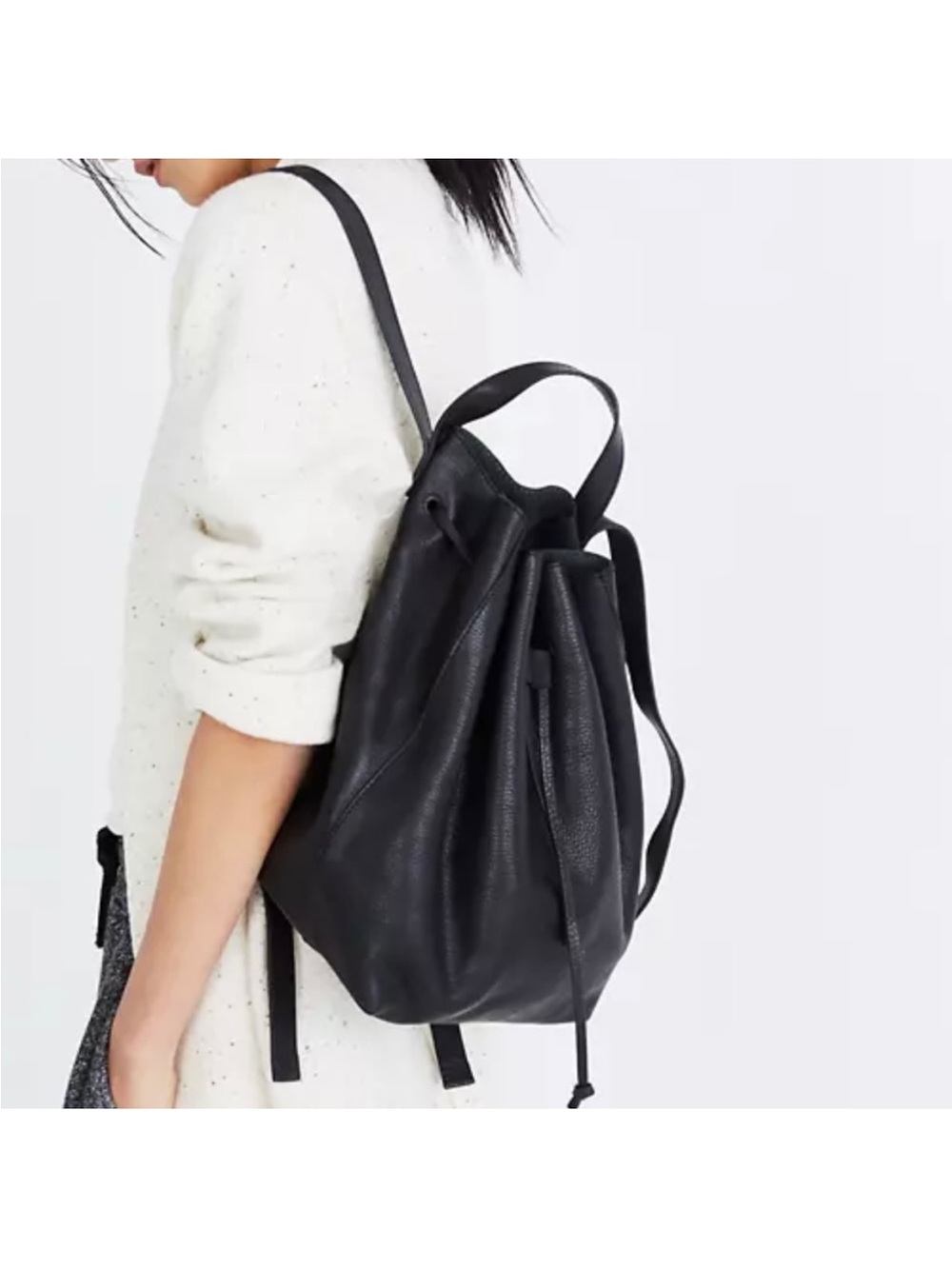 Madewell Black Leather Drawstring Backpack